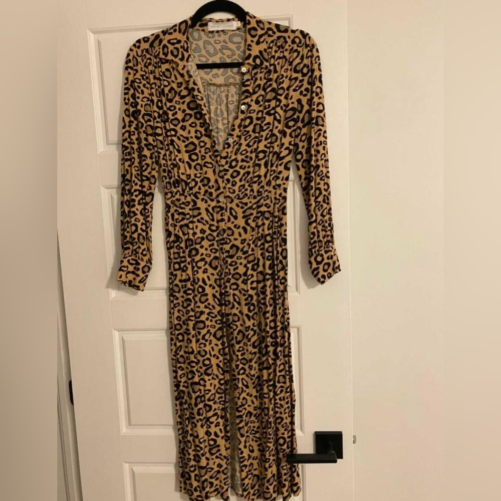Leopard midi button down dress